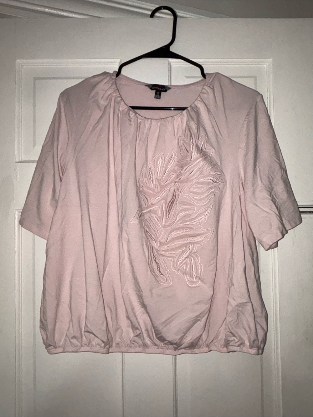 Talbots Soft Pink Short-Sleeve Embroidered Blouse